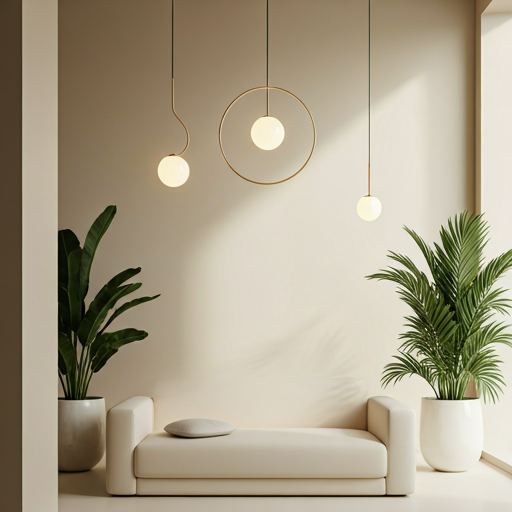 Modern wellness clinic relaxation area with minimalist furnishings, indoor plants, and warm lighting creating a serene healing environment.