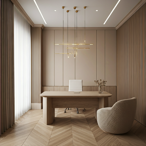 Elegant wellness clinic treatment room with minimalist décor, natural wood finishes, and a calming atmosphere for acupuncture and holistic therapies.